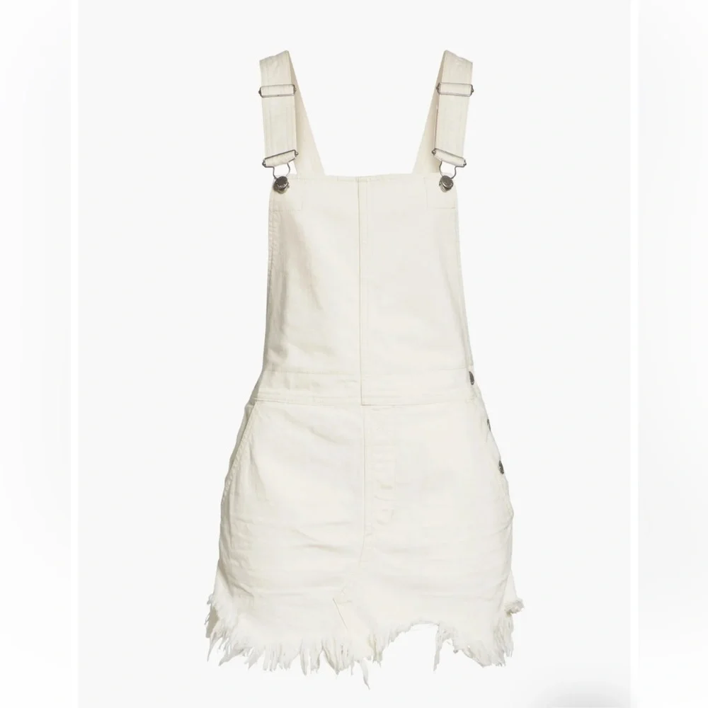 Free people torn up distressed denim jumper in white - Picture 3 of 9